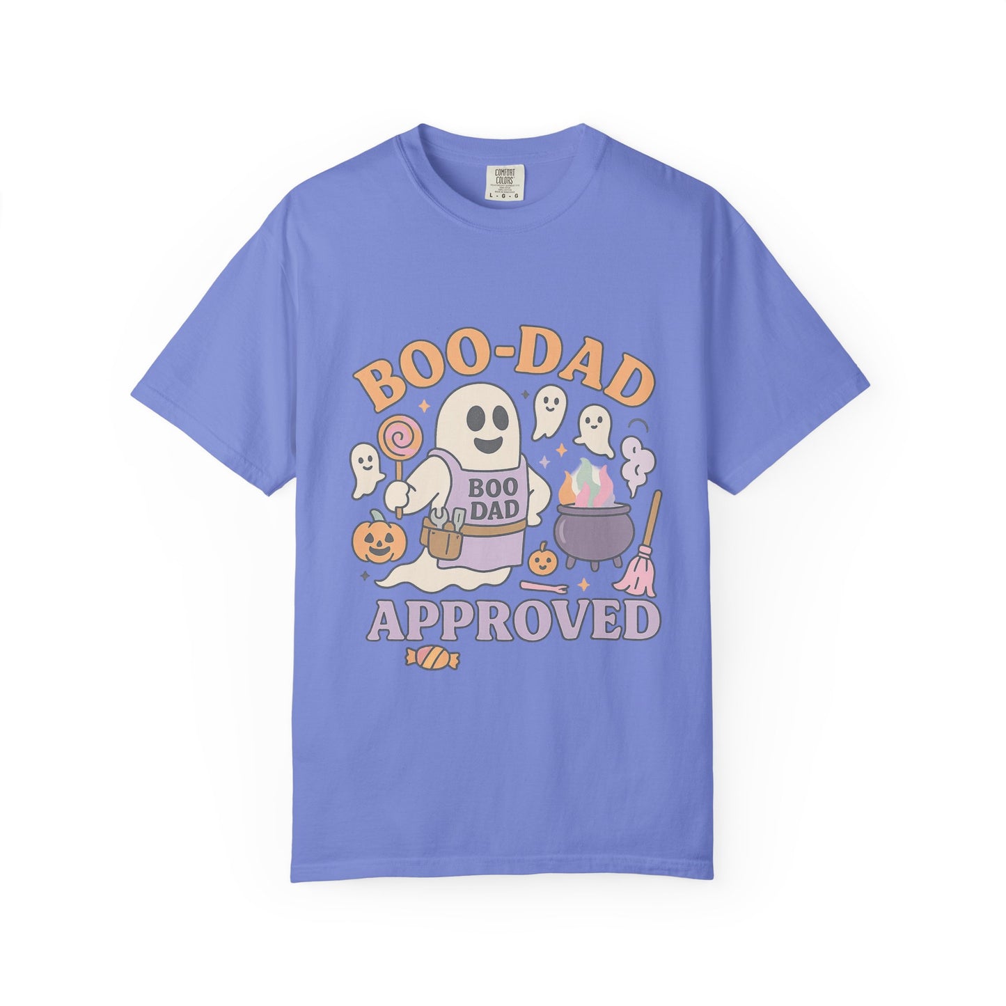 Boo Dad Approved Comfort Colors T-Shirt, Unisex Halloween Tee, Spooky Father’s Day Shirt, Ghost Dad Gift, Fun Halloween Apparel, Ghost and Pumpkin Design