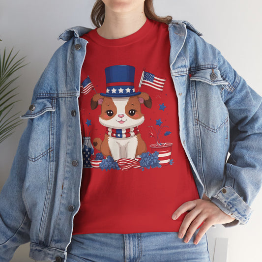 Patriotic Dog Tee - Unisex Heavy Cotton T-Shirt for Fourth of July, Memorial Day, Dog Lovers, Gifts for Pet Owners, Casual Wear