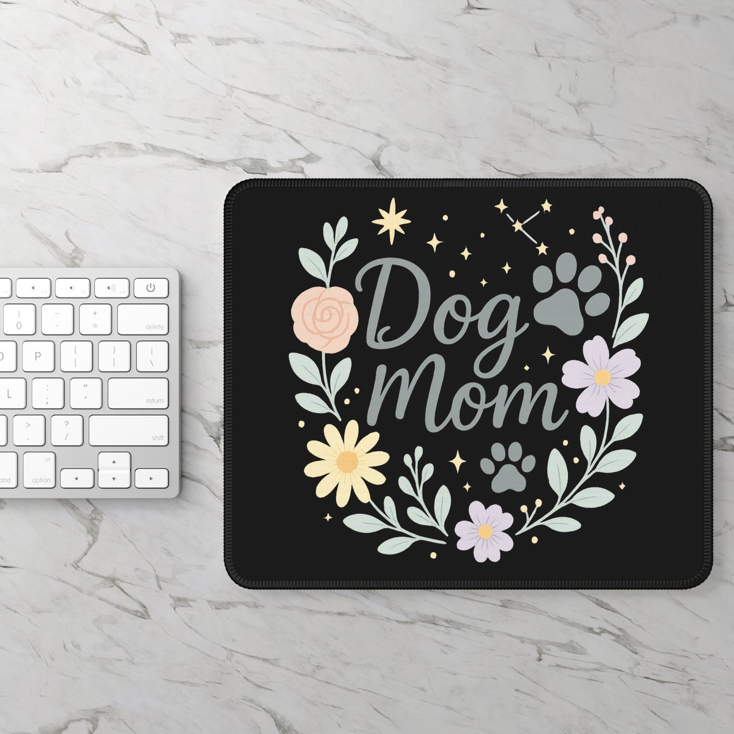 Dog Mom Gaming Mouse Pad | Pet Lover Gift, Floral Design, Office Decor, Gamers, Dog Person Accessories