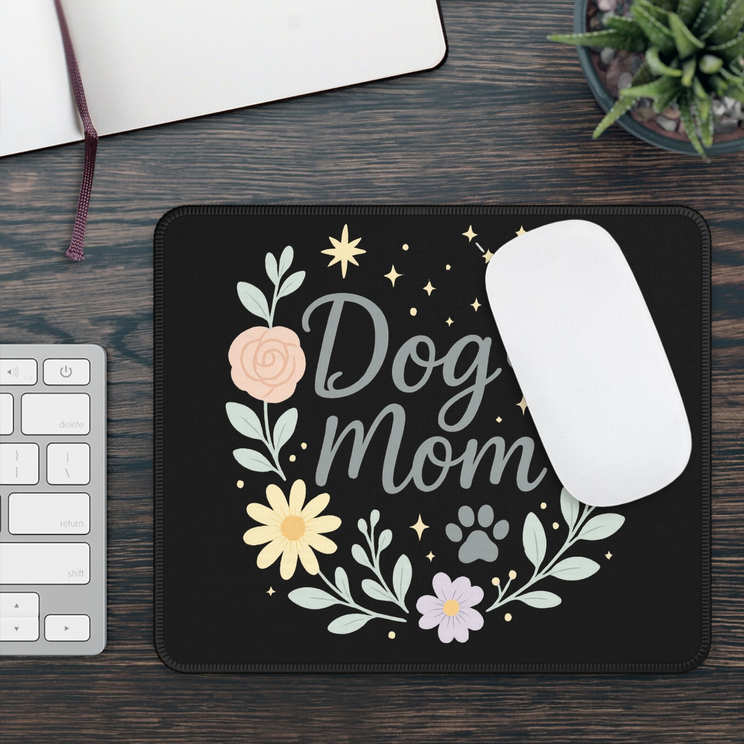Dog Mom Gaming Mouse Pad | Pet Lover Gift, Floral Design, Office Decor, Gamers, Dog Person Accessories