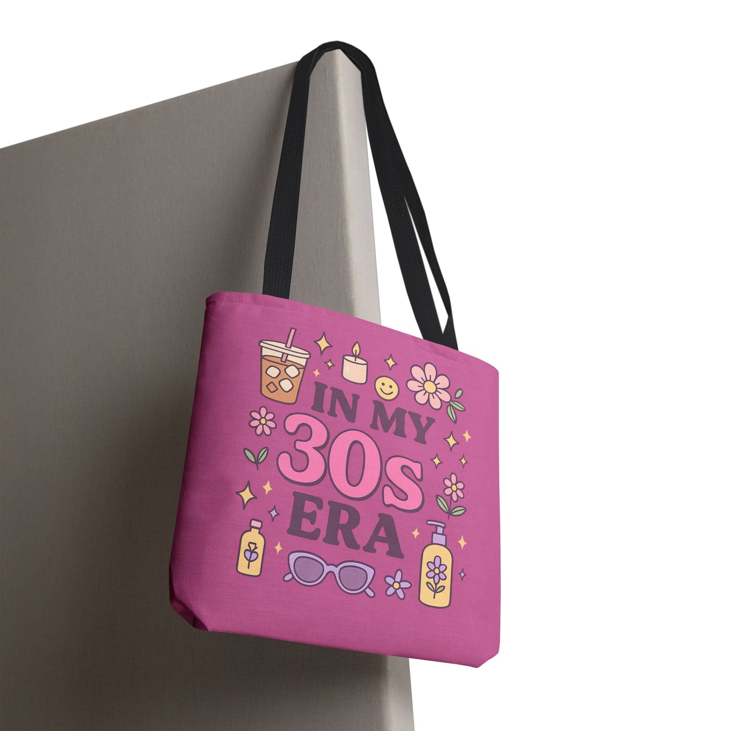 Fun Tote Bag for 30s Era Enthusiasts | Trendy Purple AOP Tote | Perfect Gift for Birthdays, Milestones & Self-Care