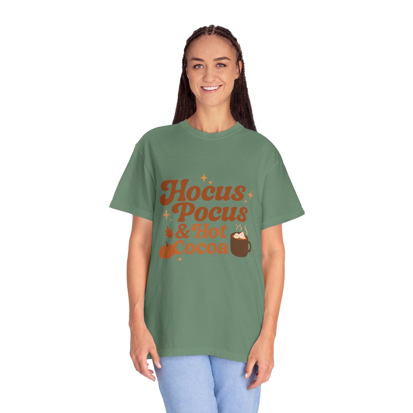 Hocus Pocus Comfort Colors T-Shirt: Hocus Pocus & Hot Cocoa Design | Autumn Apparel, Halloween Gift, Cozy Wear, Layering Top, Casual Tee