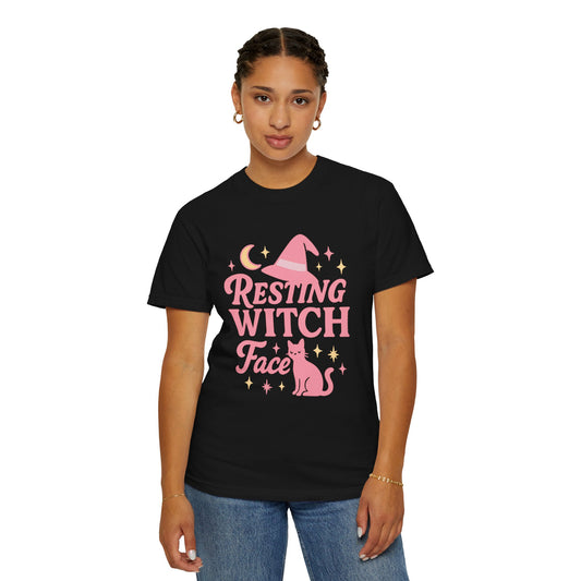 Resting Witch Face Comfort Colors T-Shirt | Unisex Garment-Dyed Tee for Halloween, Cat Lovers, Casual Wear, Gift, Witchy Vibe