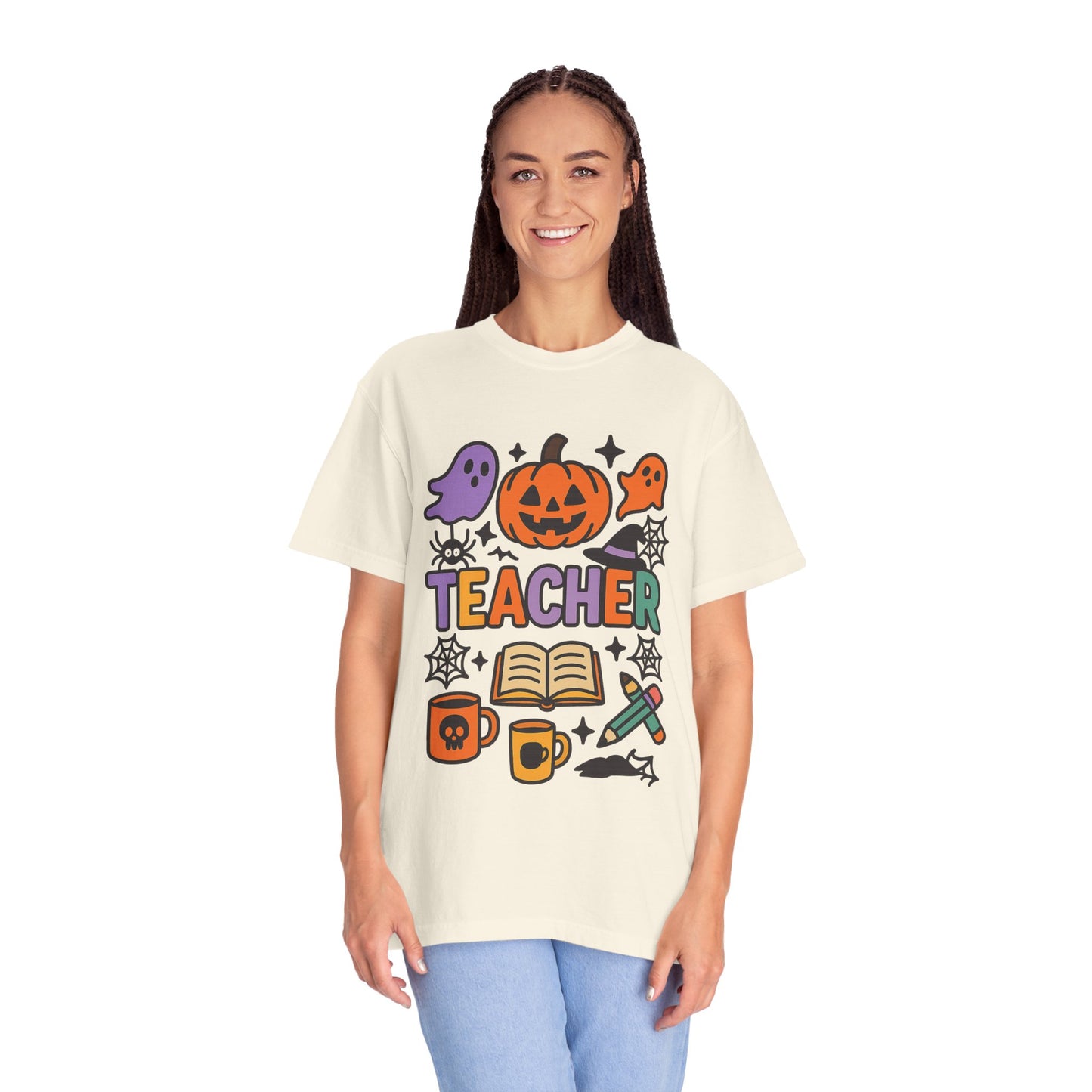 Unisex Halloween Teacher Comfort Colors T-Shirt, Spooky Apparel, Fall Season Outfit, Gift for Educators, Teacher's Day, Halloween Celebration