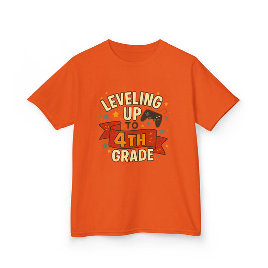 Leveling Up 4th Grade Kids Tee, Back to School Shirt, Gamer T-Shirt, Unique Gift for Kids, Birthday Tee, Fun Learning Shirt