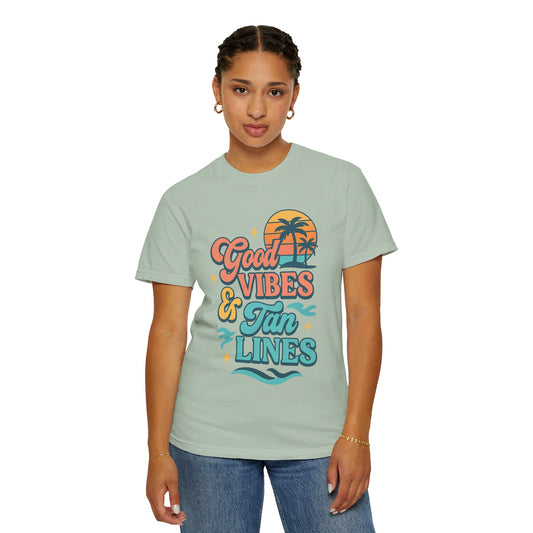 Good Vibes & Tan Lines Unisex T-Shirt, Summer Apparel, Beach Graphic Tee, Vacation Style, Casual Wear, Gift for Him/Her