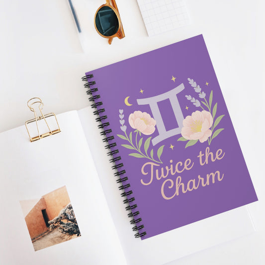 Gemini Spiral Notebook - Twice the Charm, Astrology Journal, Floral Notebook, Gift for Her, Daily Notebook