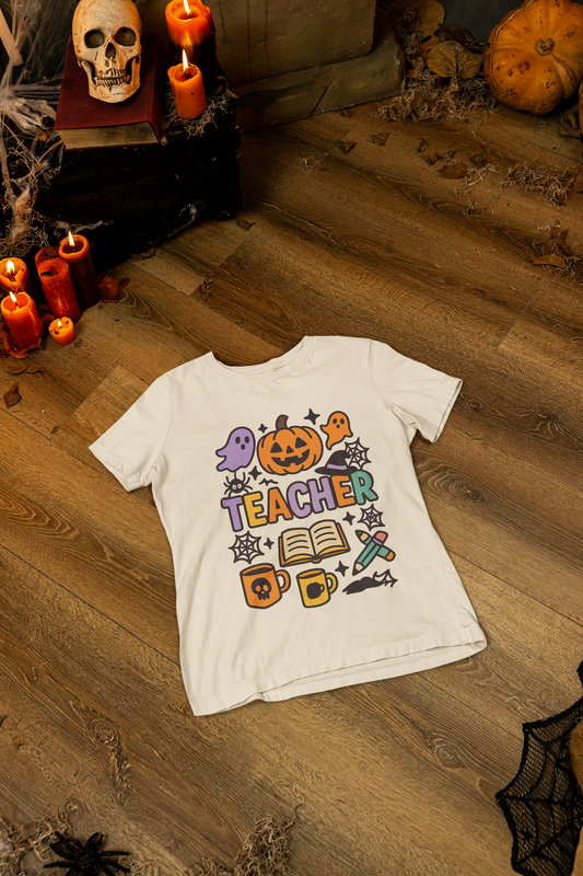 Unisex Halloween Teacher Comfort Colors T-Shirt, Spooky Apparel, Fall Season Outfit, Gift for Educators, Teacher's Day, Halloween Celebration